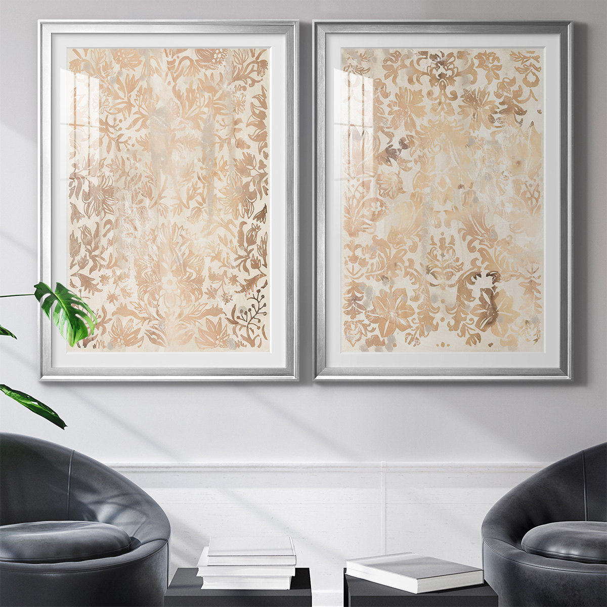 Wexford Home Walnut Damask I Premium Framed Print, 26.5" x 36.5" - Ready to Hang, Silver (Set of 2)