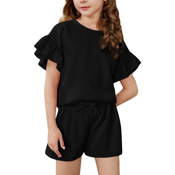 Girls Summer Outfits 2 Piece Set for Toddlers and Kids Featuring Comfortable Round Neck Short Sleeve Top and Elastic Waist Shorts for Everyday