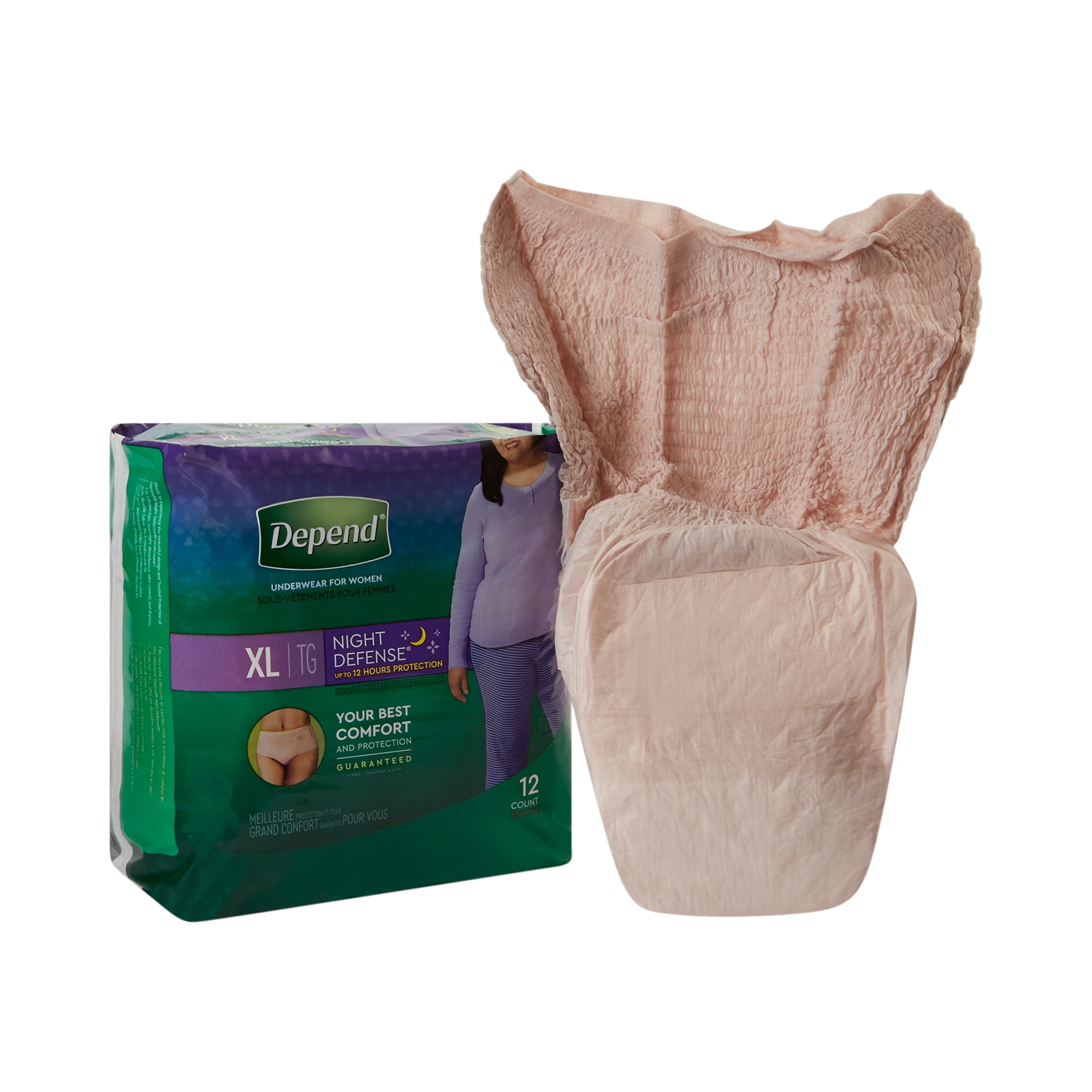 Depend Night Defense Disposable Underwear Female Pull On with Tear Away Seams XLarge, 45591