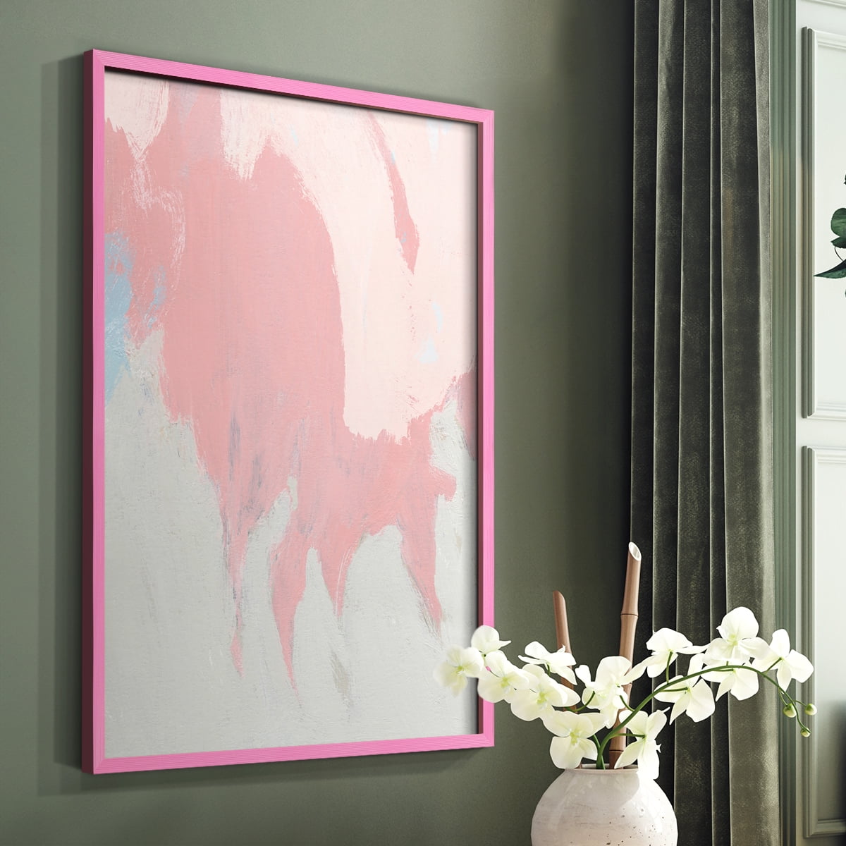 Blushing Abstract II Framed Print in Pink Solid Wood Framed Print No Nail Hanging