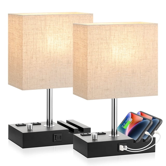 Juego de 2 lámparas de noche Kakanuo, totalmente regulables, color beige, con puertos USB
