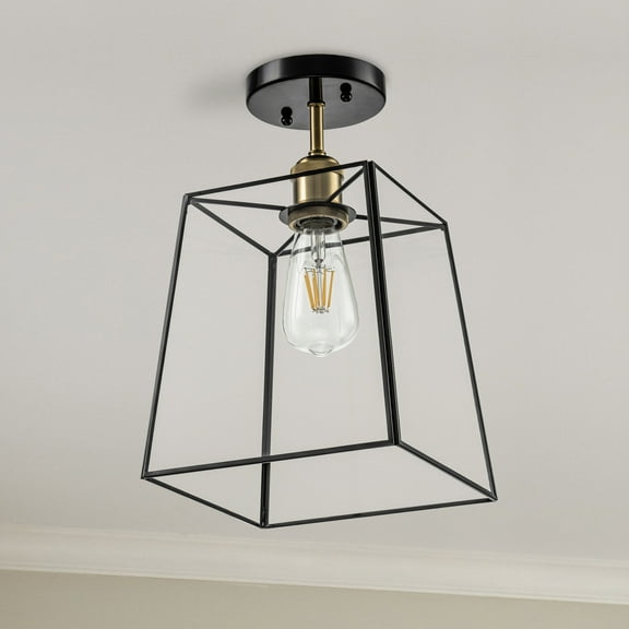 C Cattleya 1-Light Dark Bronze Brass Semi-Flush Mount Ceiling Light with Tempered Glass Shade