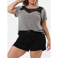 thumbnail image 4 of Unique Bargains Women's Plus Tops Lace Panel Round Neck Short Sleeve Blouse, 4 of 6
