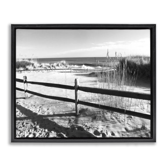 Stupell Industries Rustic Lodge Sandy Fenced Path Black Floating Frame Canvas Art, 21 x 17, by Graffitee Studios