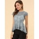 thumbnail image 2 of Allegra K Blusa Top Encaje De A-Línea Peplum Mangas Casquillo Dobladillo Alto Bajo Para Mujer Gris M, 2 of 6