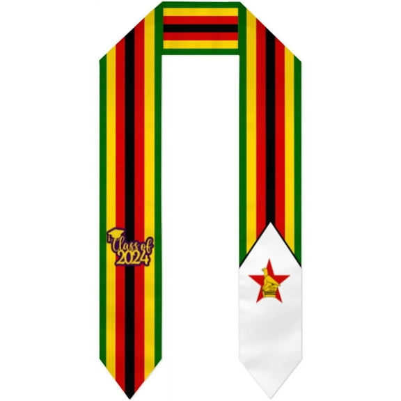 Class of 2024 Zimbabwe Flag Graduation Stoles Shawl Sash Scraf For Study Aboard International Students Graduation's Day