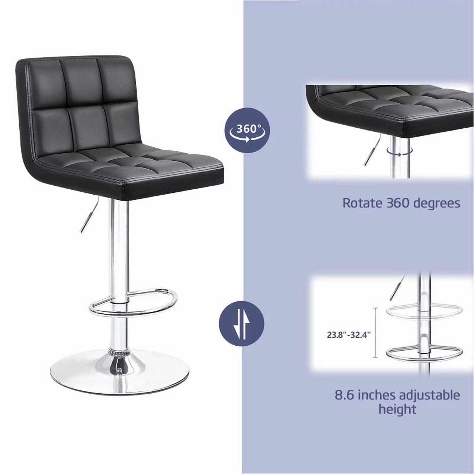 Lacoo Bar Stools Adjustable 360-Degree Swivel PU Leather Barstools with Back Set of 2, Black