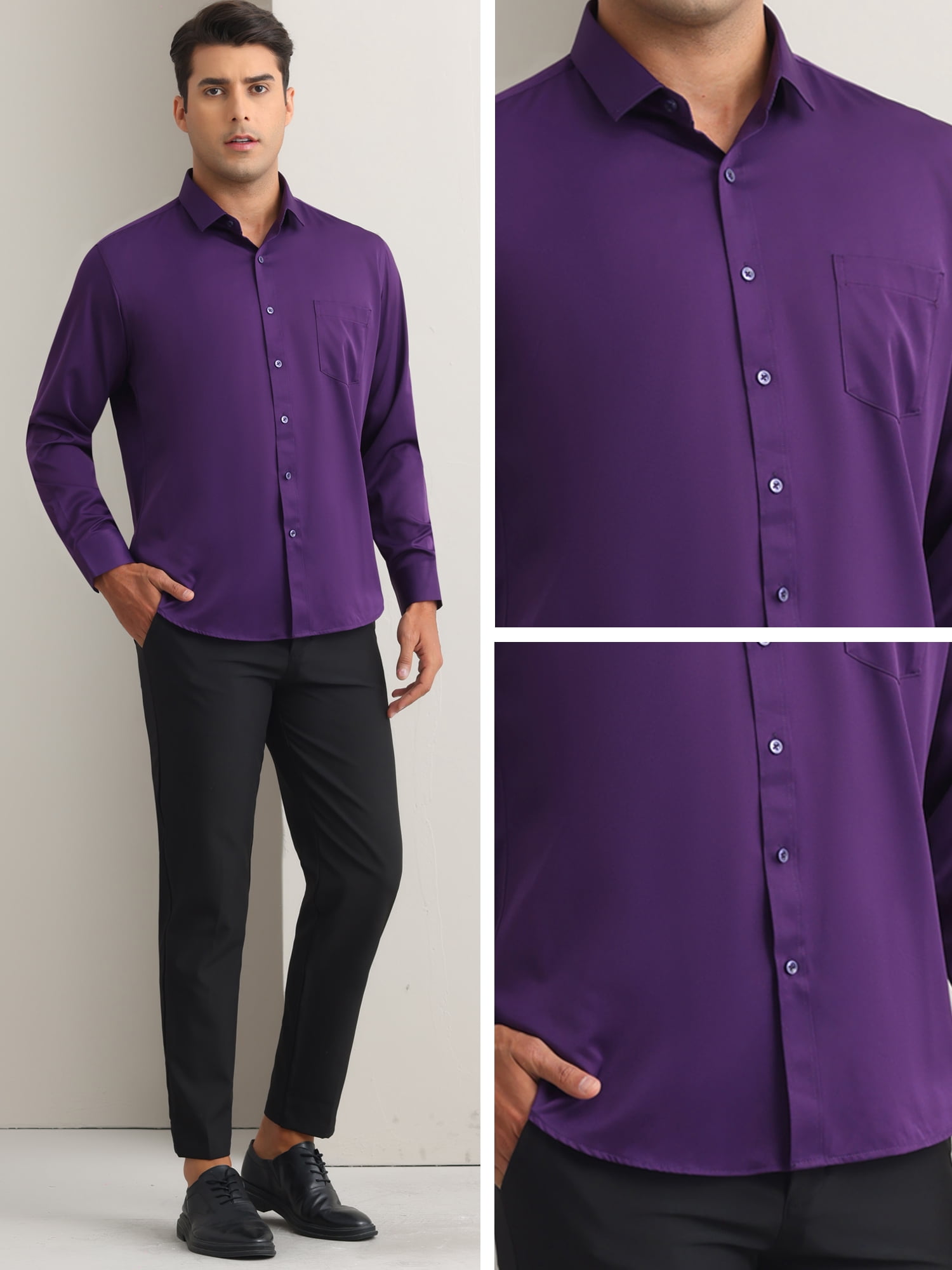 Unique Bargains Men's Long Sleeve Regular Fit Business Button Down Formal Shirt XL Purple
