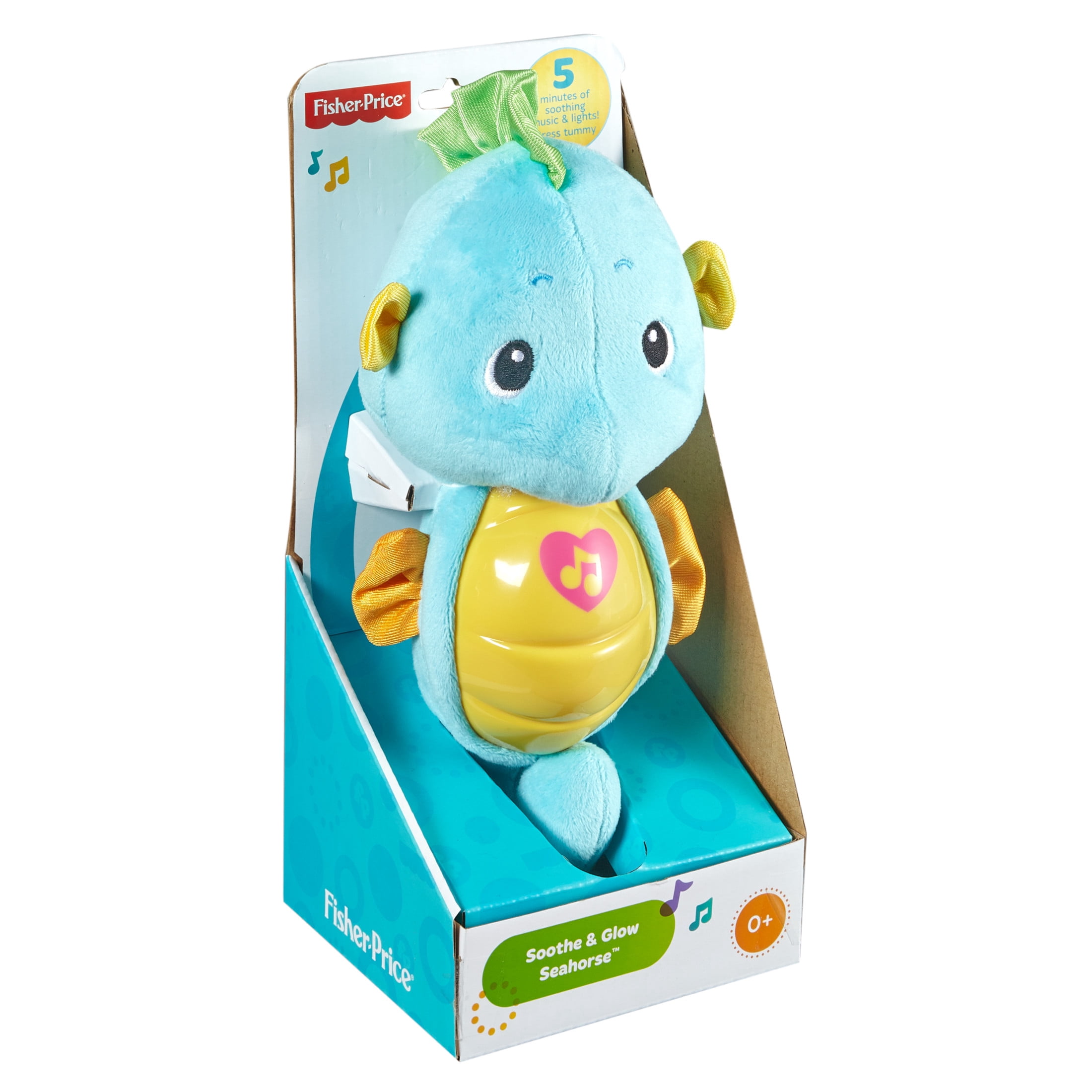 Fisher-Price Soothe & Glow Seahorse, Musical Plush Toy & Sound Machine for Baby with Lights, Blue