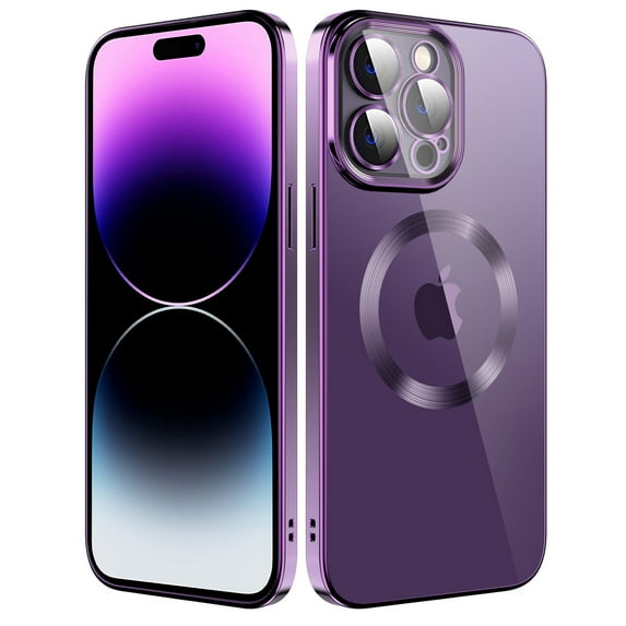 Feishell Magnetic Clear Case with Camera Lens Film Protection for iPhone 12 Pro Max 6.7 Inch,Compatible with MagSafe Wireless Charging,Stylish Plating Shockproof Transparent Slim Phone Case,Purple