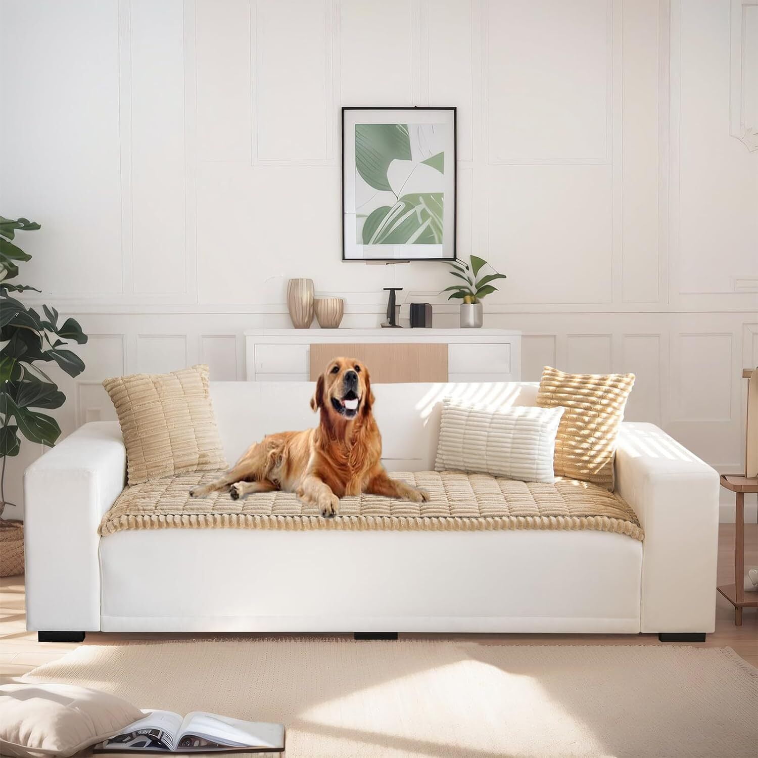 TOPCHANCES Thickened Corduroy Couch Covers, Non-Slip Couch Slipcover for Dogs, Plush Sofa Protective Cover, Pets Bed Mat Couch Cover (Milky Coffee, 35.4x82 in)