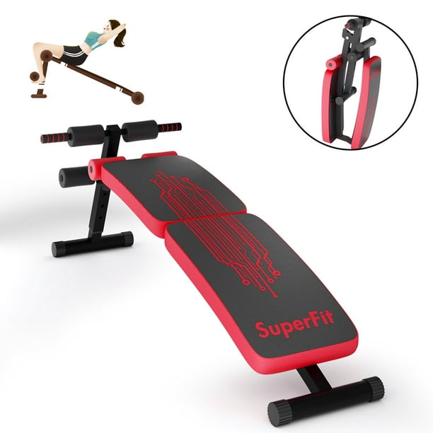 SuperFit Folding Weight Bench Adjustable Sit-up Board Curved Decline Bench  Red 