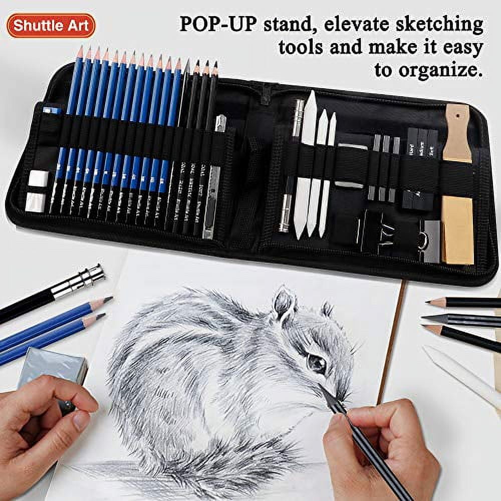 Drawing Pencils Set, Sketching Pencils Set, Art Set With Graphite Pencils,  Charcoal Pencils, Blending Stumps, Pencil Extension Tool In Roll Up Case Fo