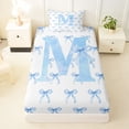 thumbnail image 4 of Erosebridal Bow Letter M Twin Sheet Sets for Girls Kids, Blue Watercolor Bedding, 3-Piece, 4 of 6
