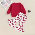 thumbnail image 4 of Ruyang Toddler Baby Girls Valentines Day Outfits Kids Long Sleeve Sweatshirt Pullover Heart Bell Bottoms Flare Pants Clothes, 4 of 9
