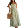 thumbnail image 6 of Womens 2025 Summer Dress Casual Sleeveless Spaghetti Strap RIC Rac Trim Smocked Ruffle Beach Long Maxi Dress Green XL, 6 of 9