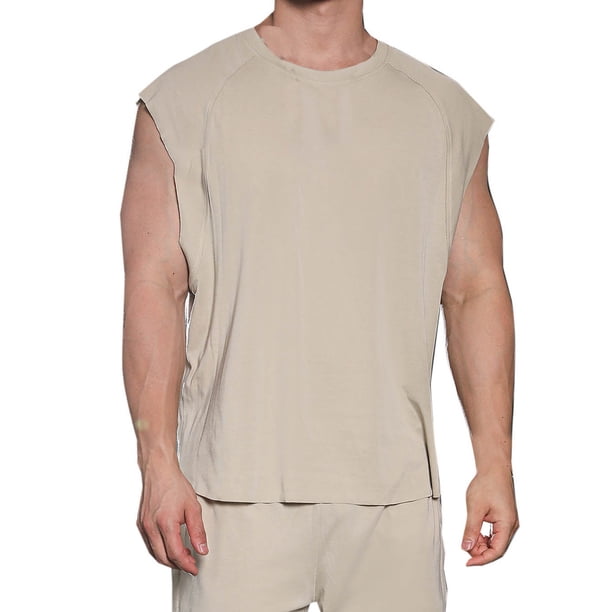 pstuiky Camisetas sin mangas para hombre, Camiseta deportiva sin mangas de cuello redondo, informal, de secado rápido, con botones y elástico, de color liso, para hombre Chaleco para hombre m