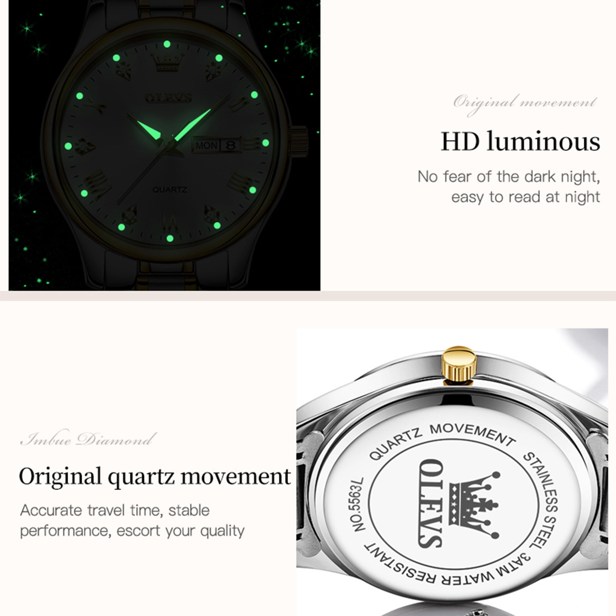 OLEVS Watches for Women Luxury Dress Quartz Analog Casual Gold Plated Stainless Steel Waterproof Luminous Date Fashion Ladies Wrist Watches Gifts Relojes para Mujer