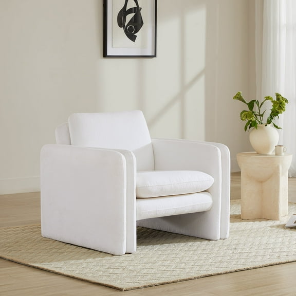 CHITA Modern Boucle Accent Chair with Double Arm & Back, White