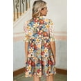 thumbnail image 2 of Women's Multicolour Boho Floral Print Crochet Patchwork V Neck Loose Mini Dress | [ZhiHiMeRi] | (US 12-14)L, 2 of 12