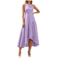 thumbnail image 4 of Smsaxvxz Dresses for Women Fashion Solid Crew Neck Sleeveless Irregular Ruffle Hem Casual Beach Summer Sundress Purple M, 4 of 10