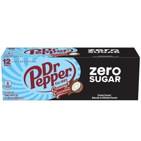 Dr Pepper Zero Sugar Creamy Coconut Soda Pop, 12 fl oz, 12 Pack Cans
