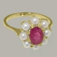 thumbnail image 5 of LBG British Made 10k Yellow Gold Natural Ruby & Cultured Pearl Womens Statement Ring - 33 size options - Size 8.75, 5 of 6