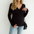 thumbnail image 2 of mgoYE Women's Sweaters Split Side Long Sleeve V Neck Fall Maternity Clothes Ribbed Knit Trendy Pullover Tops(Black,L), 2 of 9