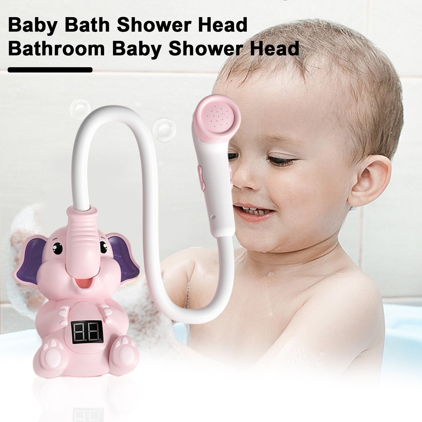 BAELLERT Elephant Baby Bath Shower Head with LCD Display Water Thermometer Electric Rechargeable Bathroom Showerhead Sprayer Toddlers Infants Tub Toy Boys Girls Gift