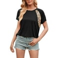 thumbnail image 4 of Femmes T-shirt Imprimé Manches Courtes Col Rond Été T Haut Décontracté, Noir, S, 4 of 8