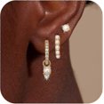 thumbnail image 1 of Gold Pearl Earrings Set for Women, Pearl Hoop Dangle Drop Earrings, Dainty 14K Gold Plated Hypoallergenic Earring Stacks, Jewelry Gifts for Women/MomT, 1 of 4