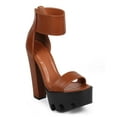 thumbnail image 1 of Wild Diva DE28 Women Leatherette Open Toe Ankle Cuff Lug Sole Chunky Heel Sandal, 1 of 5