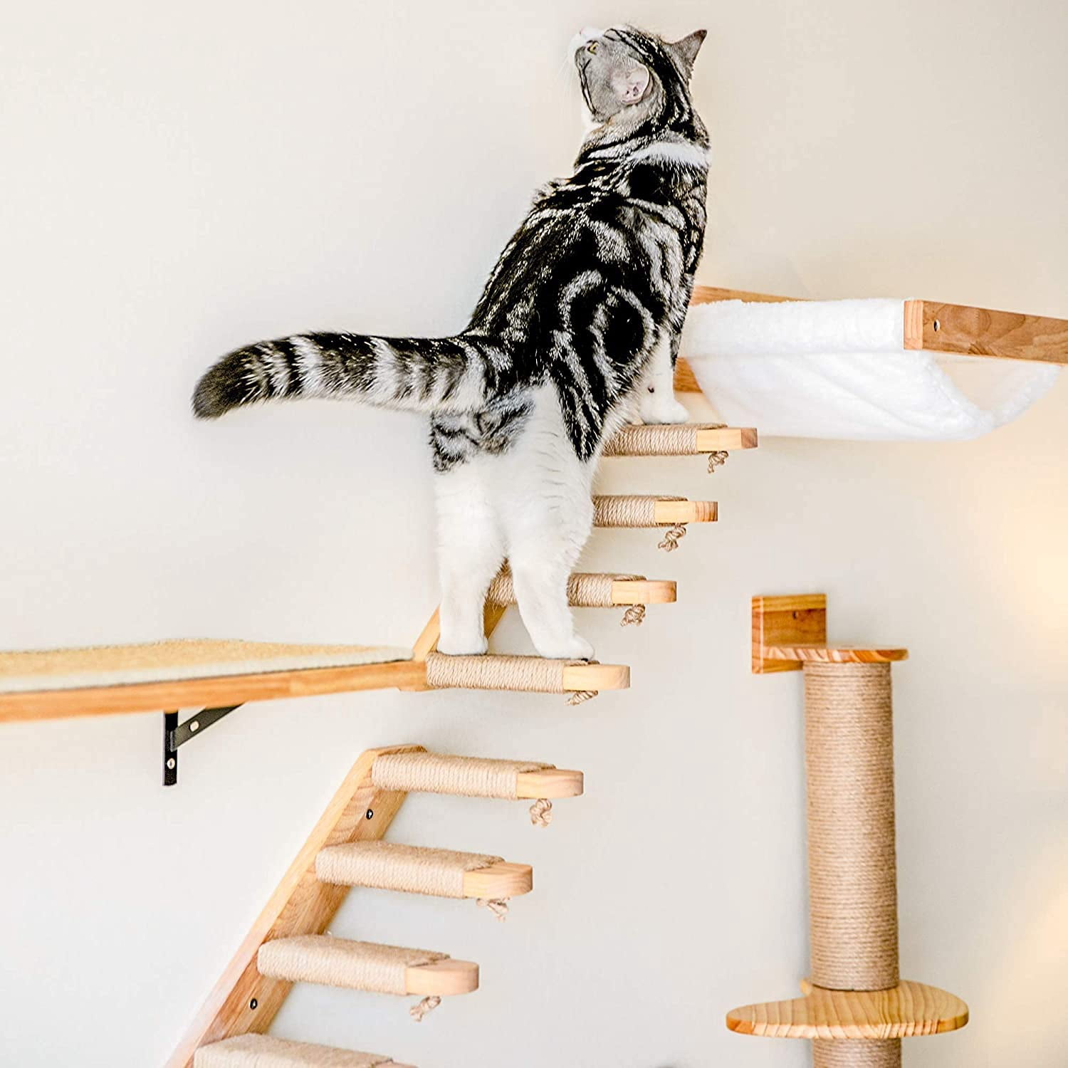 Cat Hammock M-White Flannel Wall Mounted Perch for Sleeping Playing Lounging