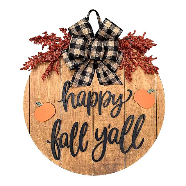 Happy Decoración de puerta delantera, letrero redondo de madera para colgar en la pared, porche exterior, regalos de inauguración de la casa, adorno de Halloween de otoño