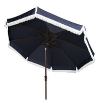 SAFAVIEH Outdoor Collection Milan Fringe 9-Foot Tilt Umbrella Navy/White