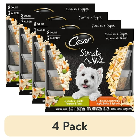 (4 pack) Cesar Simply Crafted Wet Dog Food Variety Pack, 1.3 oz Tubs (8 Pack)