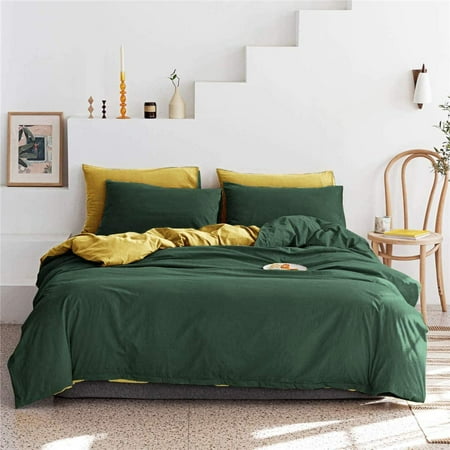 Zmleve 3pcs Dark Green And Yellow Duvet, Is Duvet Cover Same As Comforter