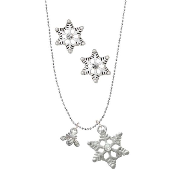 Delight Jewelry Silvertone Mini Bee Silver tone Snowflake Charm Necklace and Stud Earrings