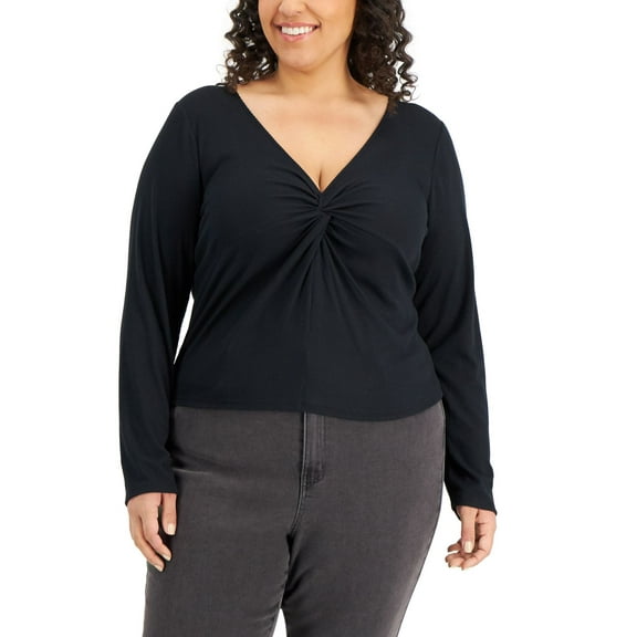 Hippie Rose Juniors Trendy Plus Size Twist-Front Top;2X