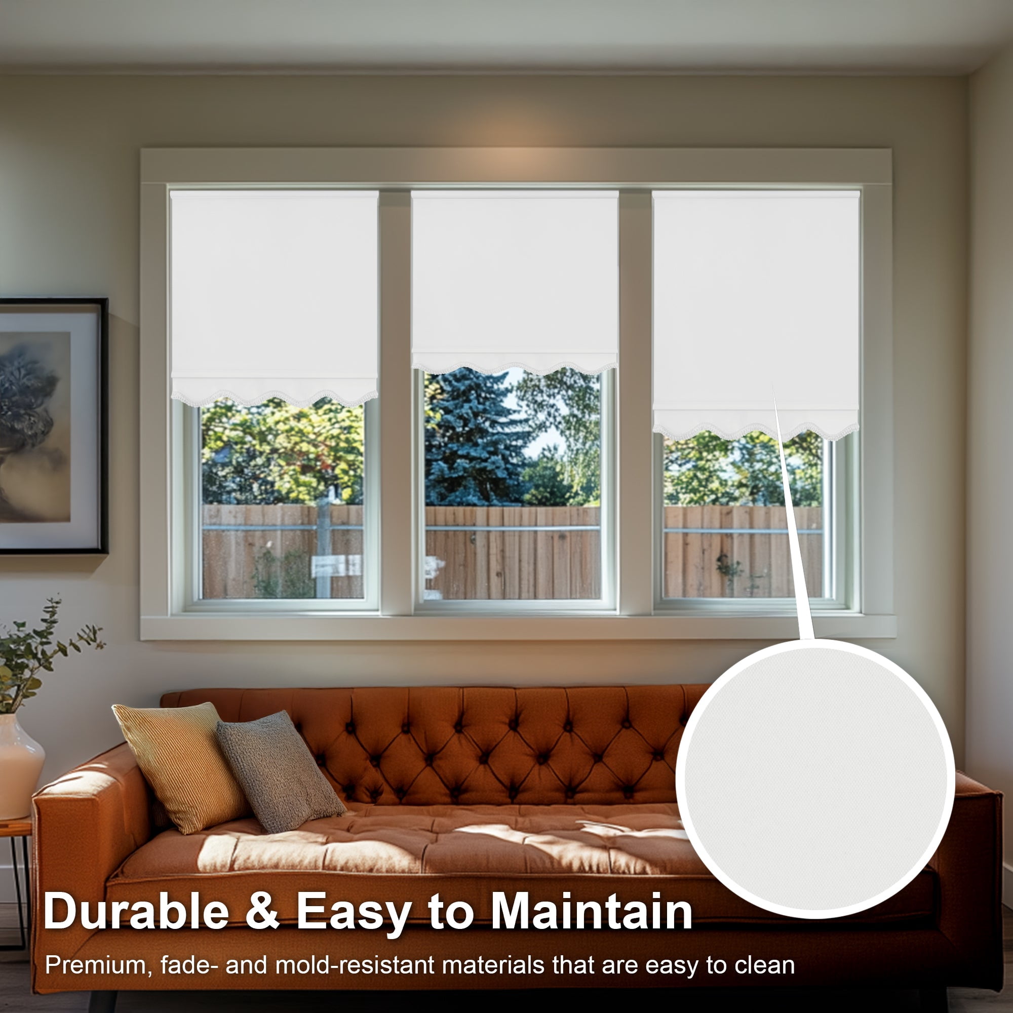 Chicology Blackout Roller Shades with Fringe | Cordless Light Filtering Window Blinds |72"W X 64"H| Decorative Privacy Shades for Home & Office | Easy Install | White