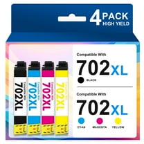 702XL Ink Cartridges 4-Pack Replacement for Epson 702XL Ink 702 T702XL Combo Pack for Workforce Pro WF-3720 WF-3730 WF-3733 WF-3725 Printer (Black Cyan Magenta Yellow)