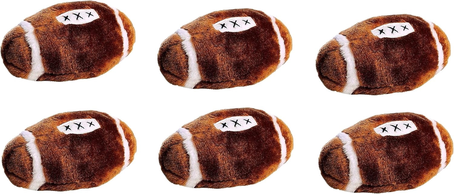 Dog Toys 6" Brown Plush Football Soft Stuffed Sport Ball Fetch Play with Squeaker Choose Quantity (2 Balls)