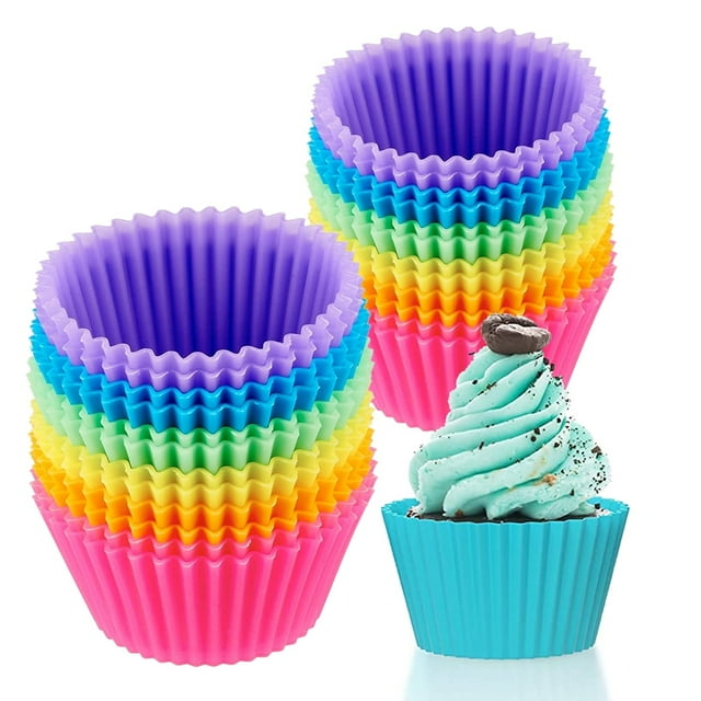 NvziJuego de 24 moldes de silicona para hornear magdalenas, reutilizables y antiadherentes, multicolor