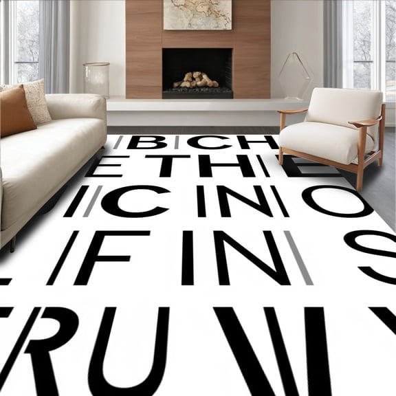 ODIKA 4'x6' Machine Washable Non-Slip Area Rug, Educational Alphabet Typography Learning With Minimalist Font High Traffic Rug, Black, 696689