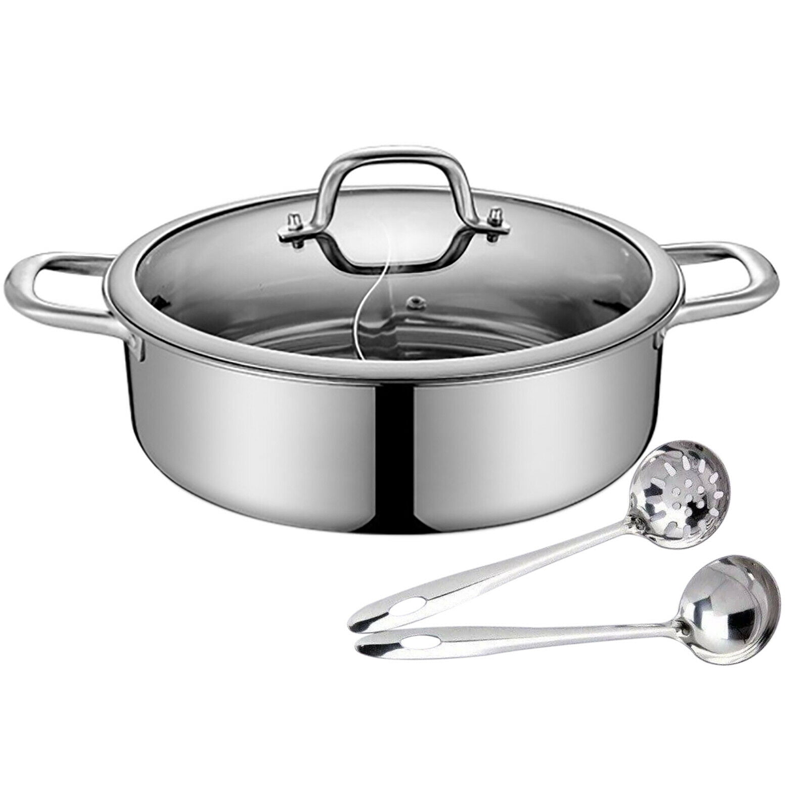 DENEST 304 Stainless Steel Shabu Dual Sided divider Cooking Soup Hot Pot Cookware with Lid