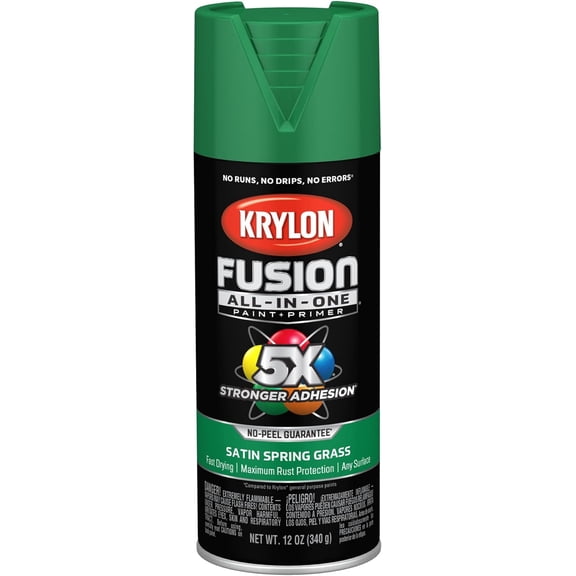 Krylon K02751007 Krylon Fusion All-In-One Spring Grass Satin 12 oz. Spray Paint, Multi-Surface, (6 Pack)