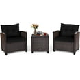 thumbnail image 1 of Giantex 3 Pieces Patio Furniture Set, PE Rattan Wicker 3 Pcs Outdoor Sofa Set w/Washable Cushion and Tempered Glass Tabletop, Conversation Furniture for Garden Poolside Balcony (Black), 1 of 10