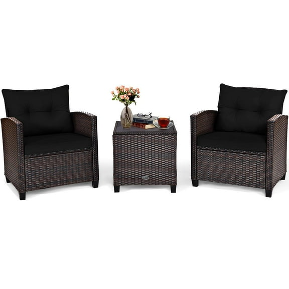 Giantex 3 Steel Patio Outdoor Conversation Sets with Sofa and Table, Black/Black