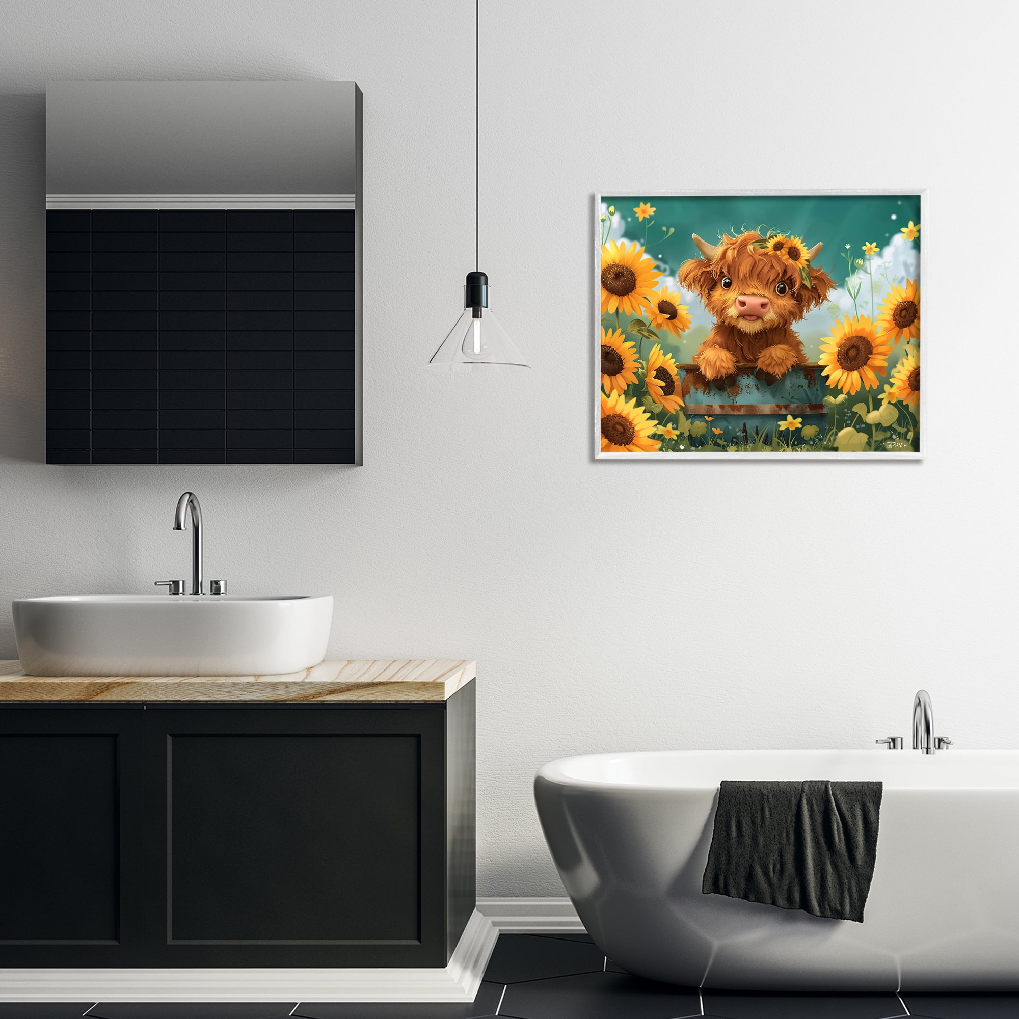 Cute Happy Highland Cow White Framed Giclee Art, design by Momart