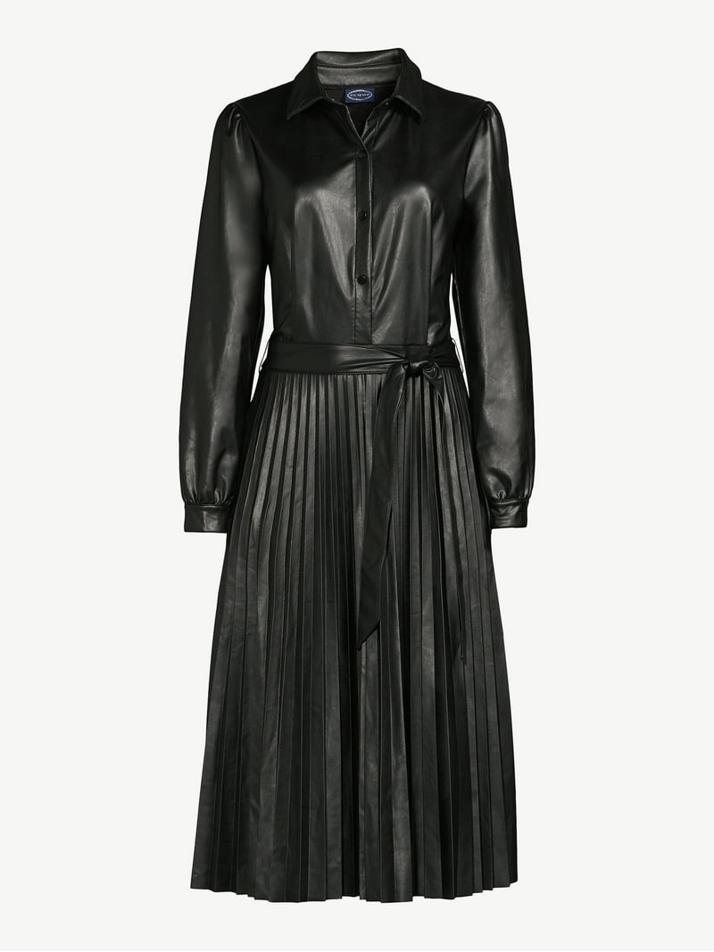 chinese dress ladies Strapless Pleated Faux Leather Midi Dress – Rosiedress main image 1